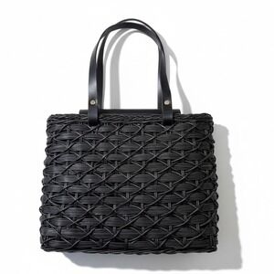 Zara Black Rattan Woven Tote Crossbody Bag